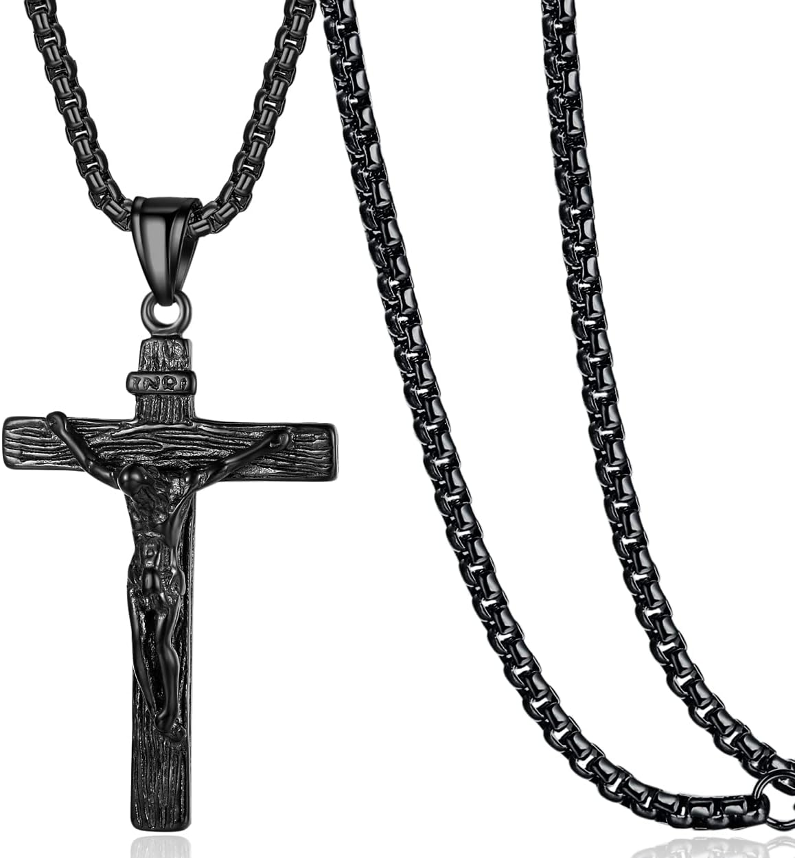 Rehoboth Jesus Christ on INRI Crucifix Cross Pendant Necklace for Teens Womens Mens with 24 Inch Stainless Steel Chain