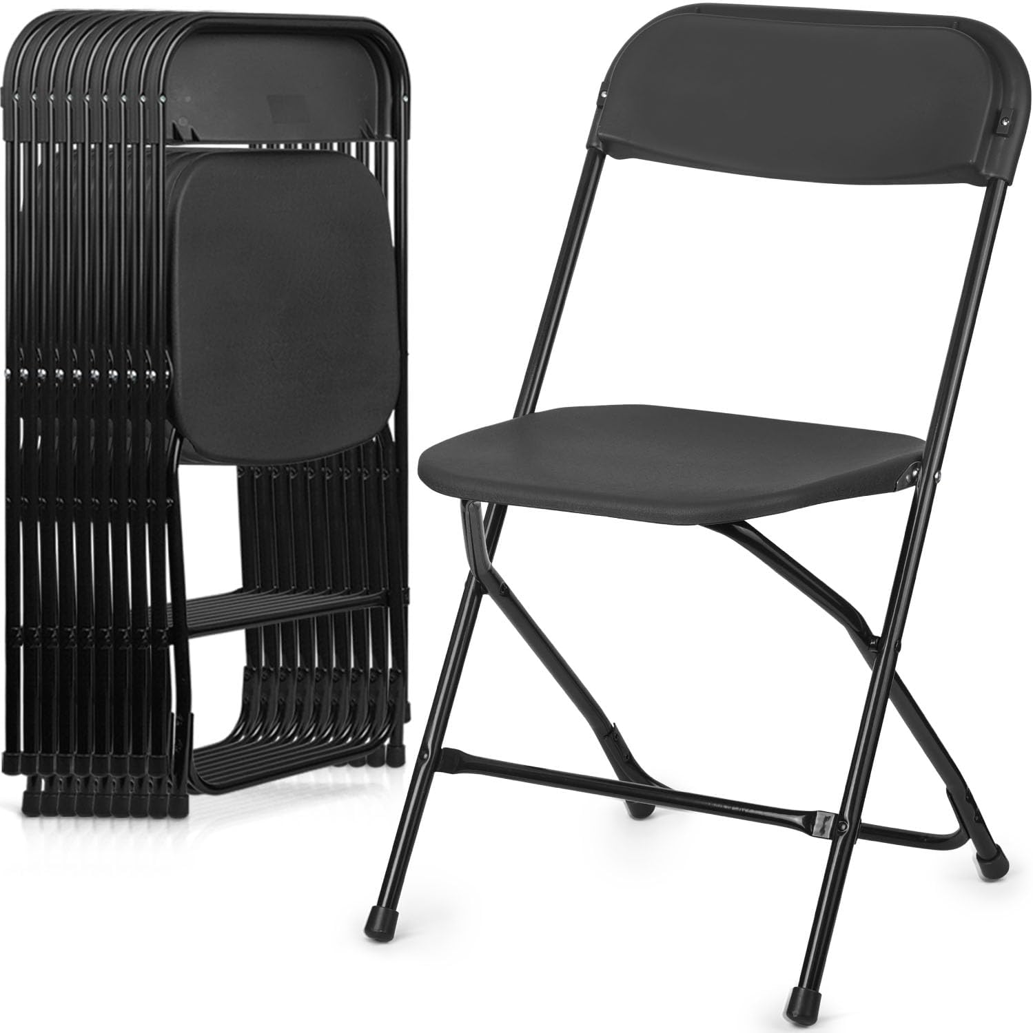OSMOTORHOME 10 Pack Heavy-Duty Folding Chairs, 350 lbs Capacity, Stackable Plastic with Metal Frame for Weddings, Parties, Events - Black