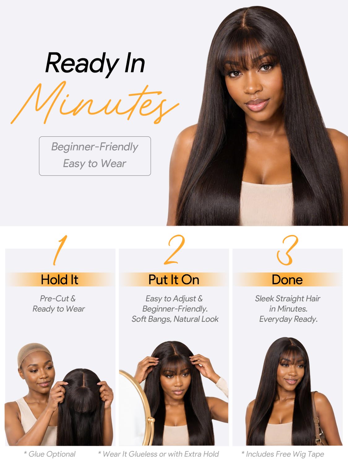 13x6 HD Full Lace Front Straight Human Hair Wig with Bangs 22 Inch