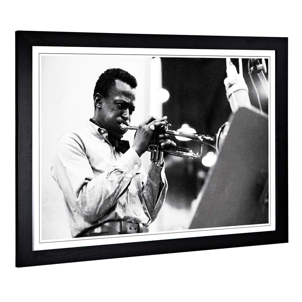 Big Box Art Framed Print of Miles Davis Design | Wall Art Picture | Home Decor for Kitchen, Living, Dining Room, Lounge, Bedroom, Hallway, Office, Black, A2 / 24.5x18 Inch / 62x45cm