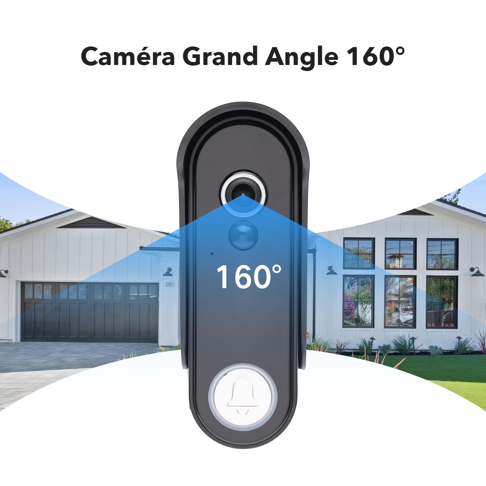 1080P WiFi Visiophone Sans Fil,Interphone Vidéo Sans Fil avec Écran Tactile 7'', Étanche Sonnette de Camera ave Batterie Rechargeable, Vision Nocturne, PIR Détection de Mouvement, Contrôle APP