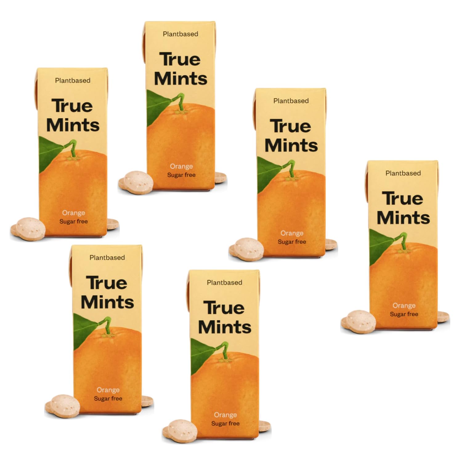 True® Mints | Caramelos de naranja sin azúcar | Caramelos pequeños con sabor a naranja | Caja de pastillas de naranja - 6 x 13 g