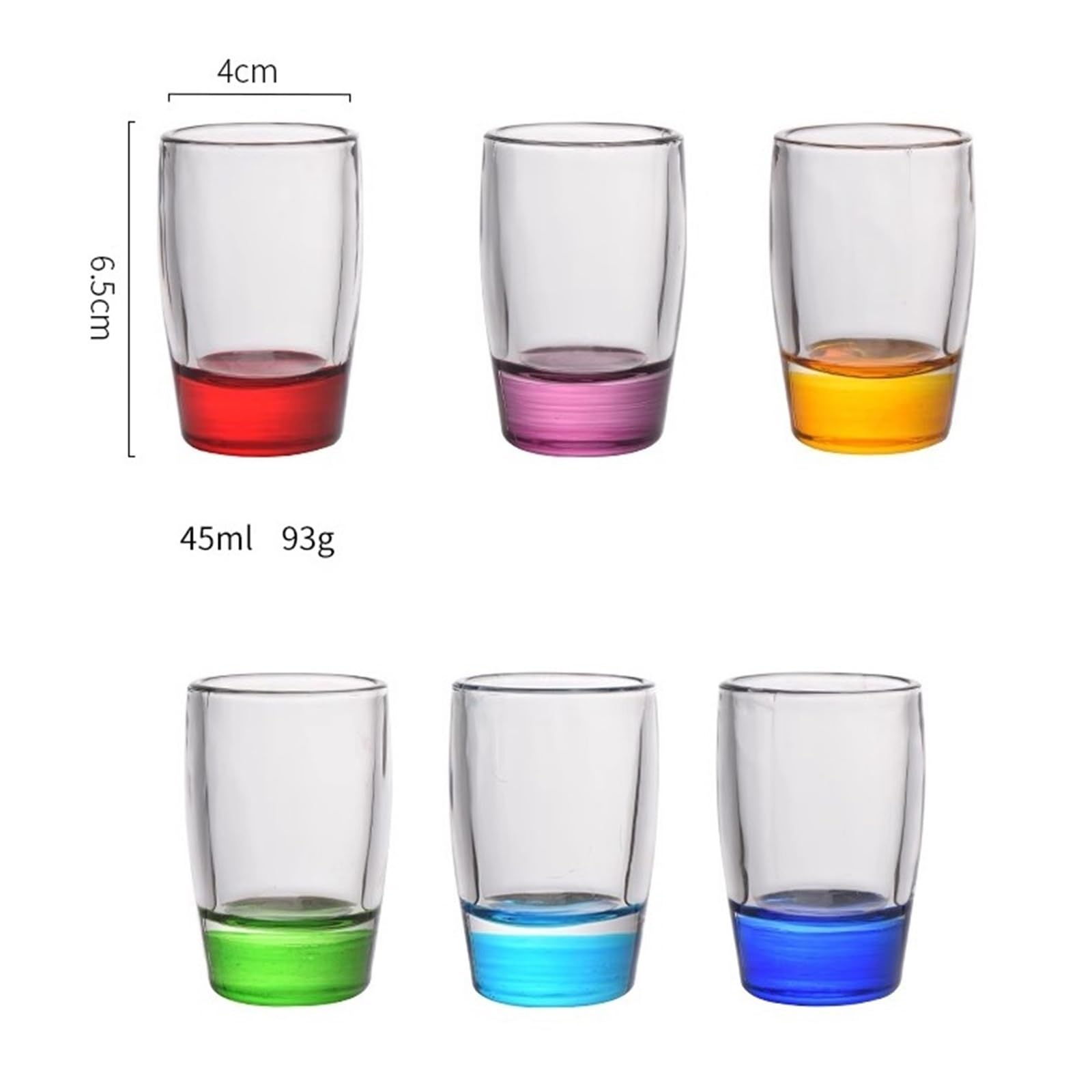 Cocina Paquete de 6 vasos chupito colores, vidrio transparente pequeño 1.5 oz Jugo