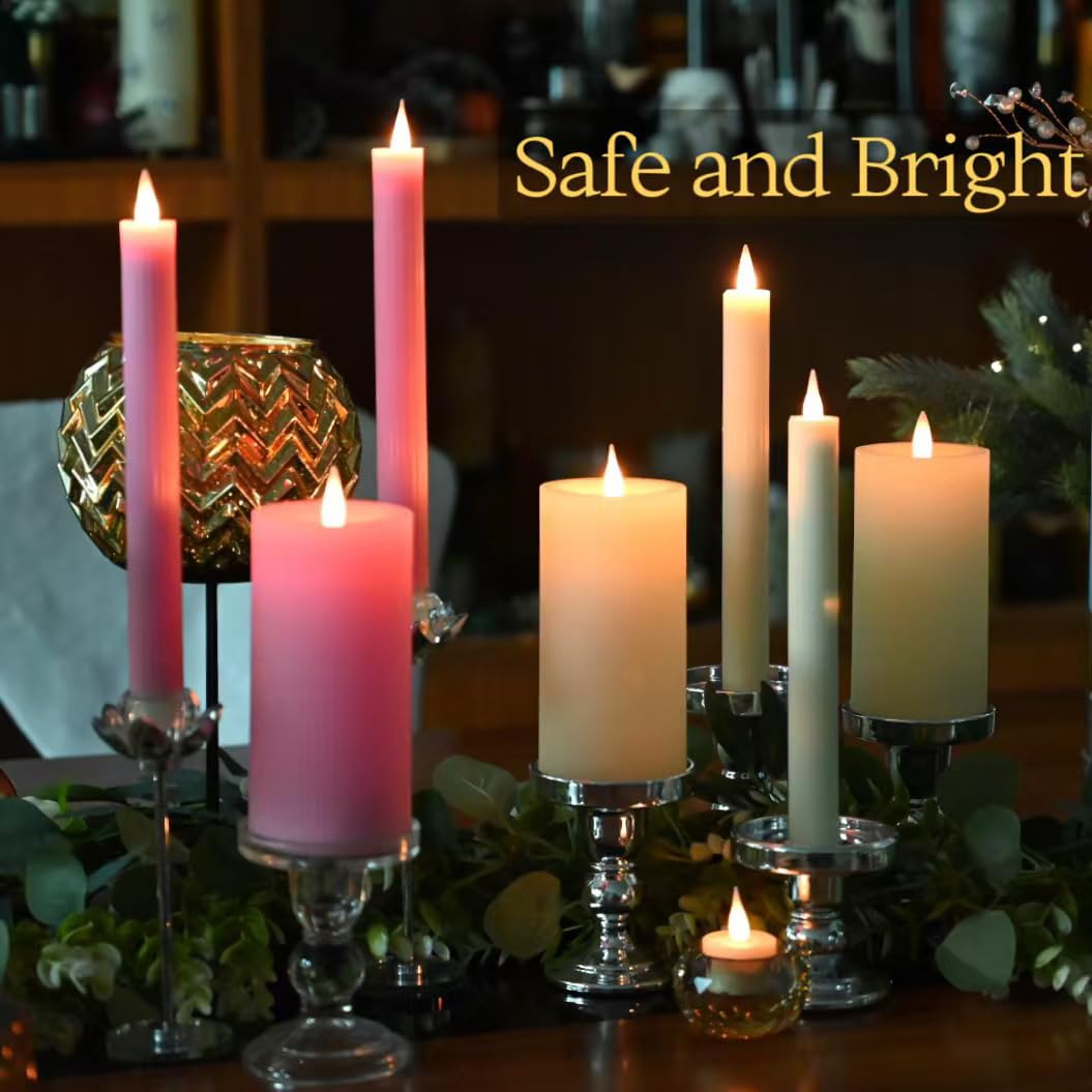 Candele a pilastro senza fiamma a righe tremolanti con timer remoto, candele a batteria fino a 400 ore, fiamma in movimento 3D, candele in vera cera, set di 2, 7 x H6 pollici, telecomando