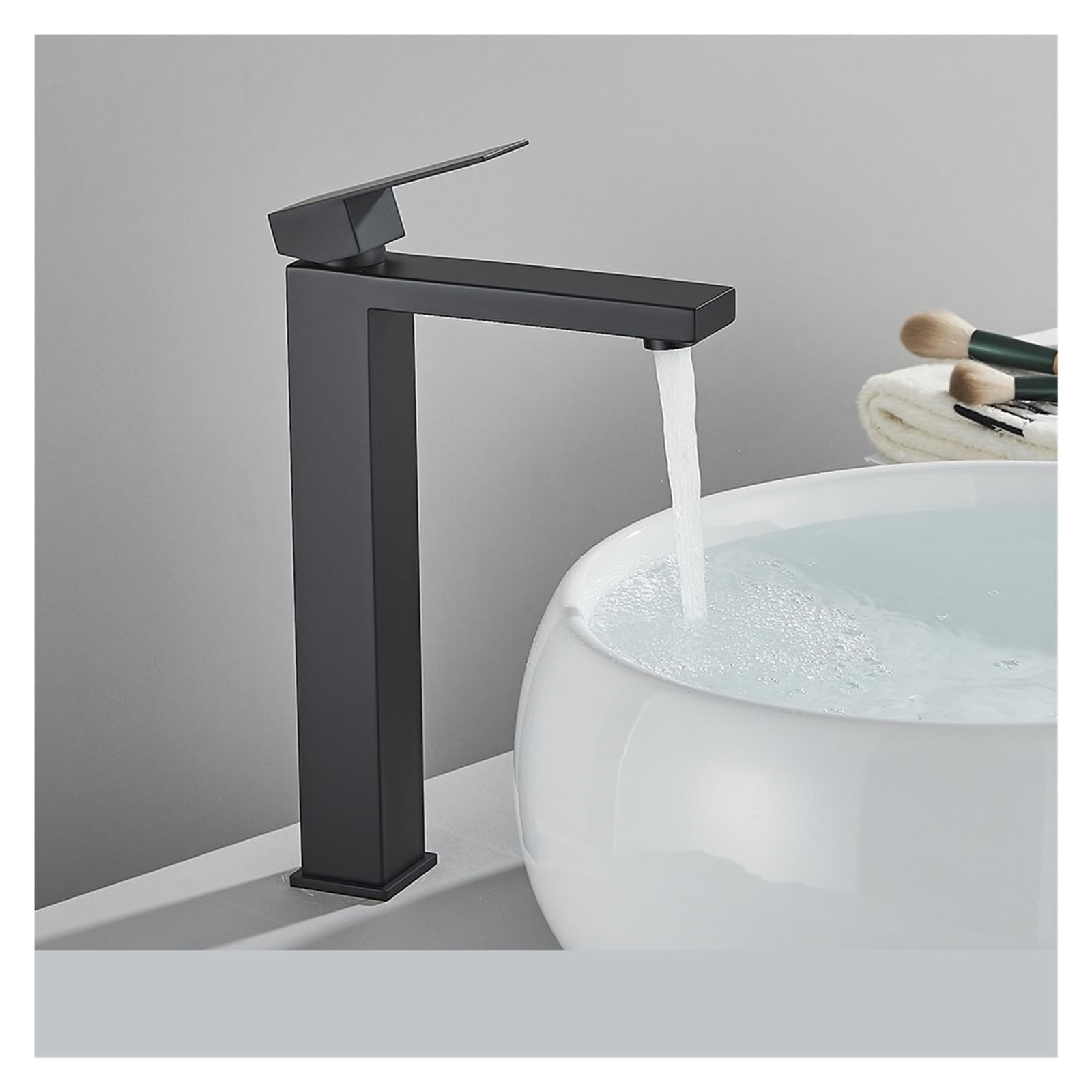 Robinet de salle de bains noir grand mitigeur anti-éclaboussure en acier inoxydable