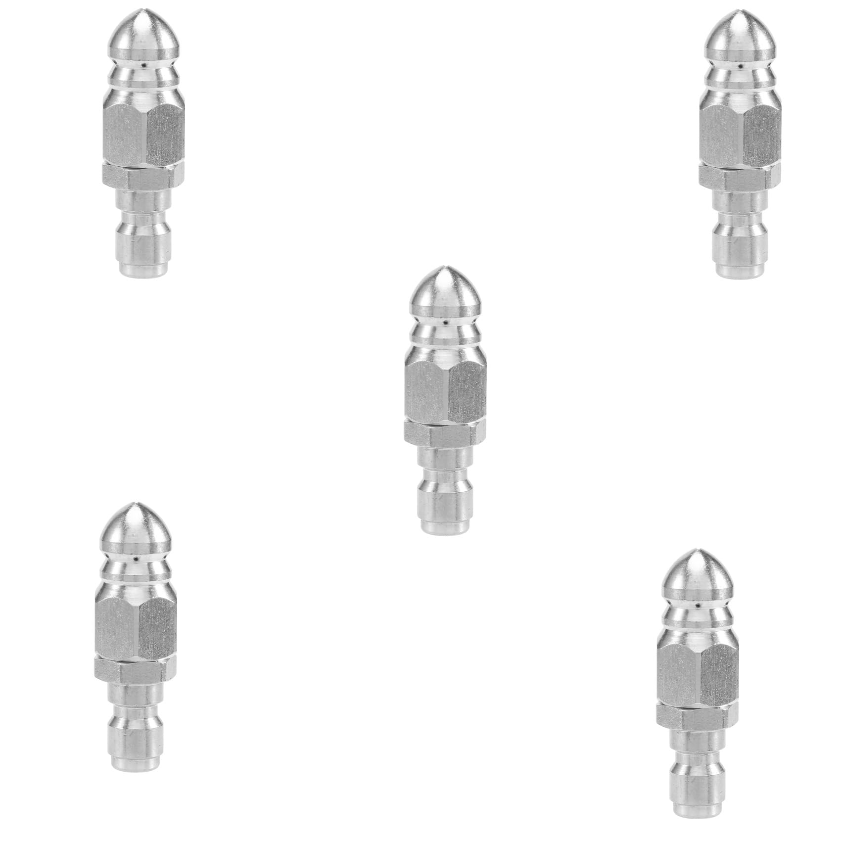 Jnchdghwa Silver 5X 1/4 Inch 5000 Psi Sewer Jetter Nozzle Pressure Drain Jetter Hose Nozzle For 1/4 Pressure Washer Quick Connector
