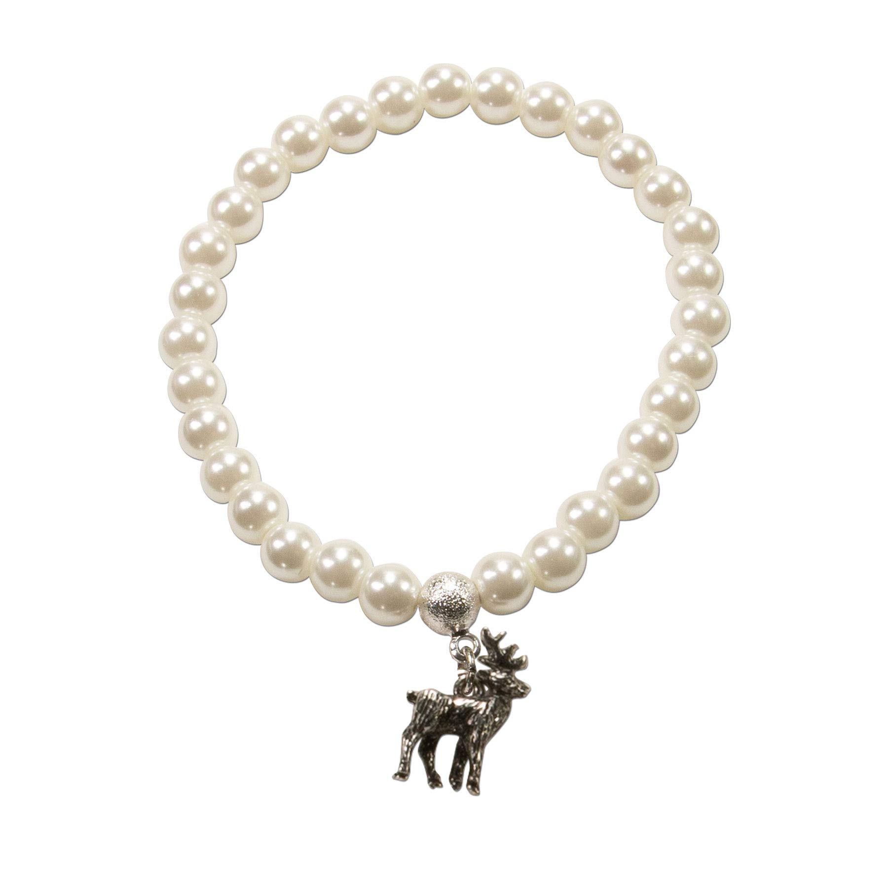 Alpenflüstern Trachtenschmuck-Set Perlen-Trachtenkette, Trachten-Armband und Trachten-Ohrhänger Hirsch - Damen-Trachten-Schmuck, Trachtenset Kette, Armkette und Ohrringe Creme-weiß SET039