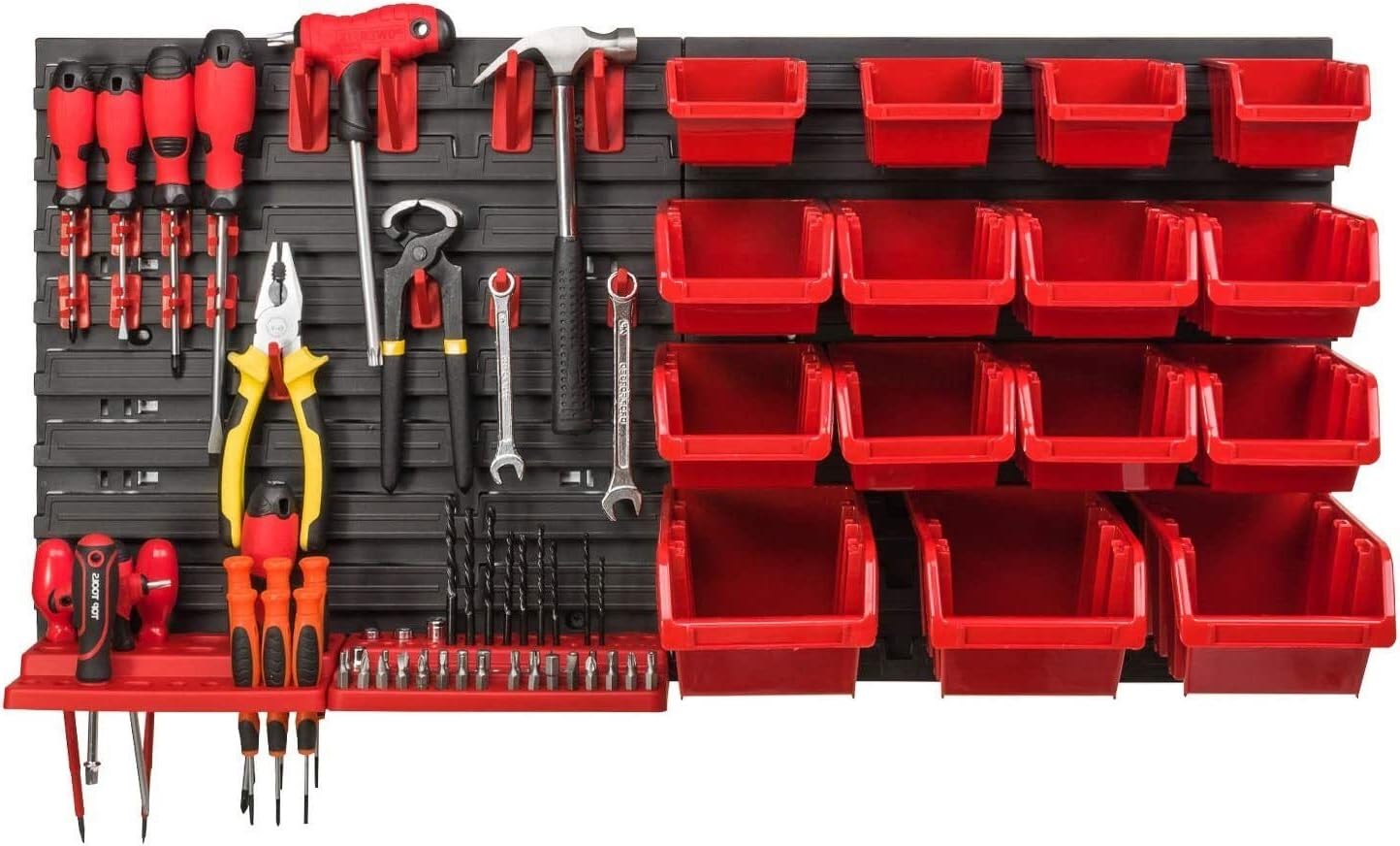 WALL MOUNTED TOOL PEG BOARD SET GARAGE STORAGE BINS WORKSHOP RACK SHED ORGANISER 50 MODELS VARIOUS SHAPES AND LAYOUTS SMALL MEDIUM LARGE (Model 23)