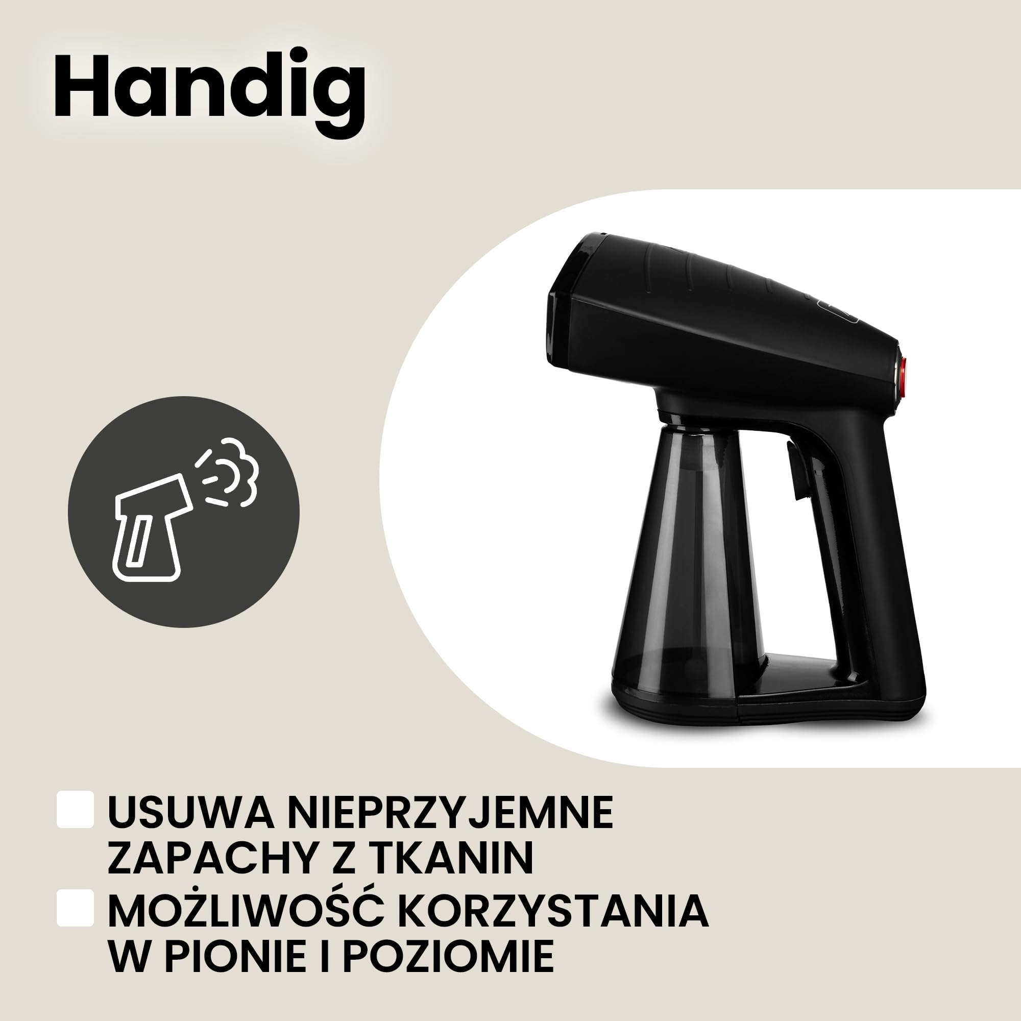 ZEEGMA Handig Parownica (steamer) do ubrań, 1500 W, 40 sekund przygotowania, 30 g/min, przewód - 2,5 metra, możliwość pionowego i poziomego prasowania, praktyczna torba w zestawie