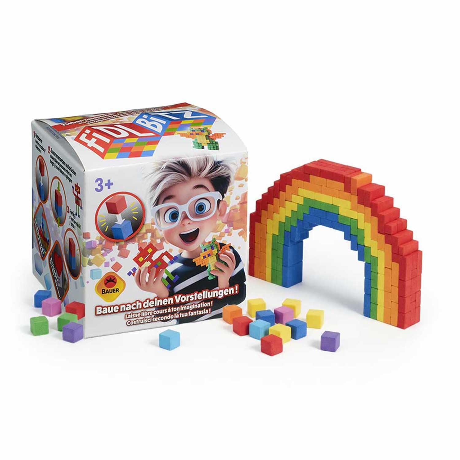 FIDL BITZ Starter Set - 160 Selbstklebende Würfel aus Schaumstoff - Kreatives Motorikspielzeug Konstruktionsspielzeug Klebende Bausteine ohne klebende Finger ohne Rückstände - für Kinder ab 3 (21100)