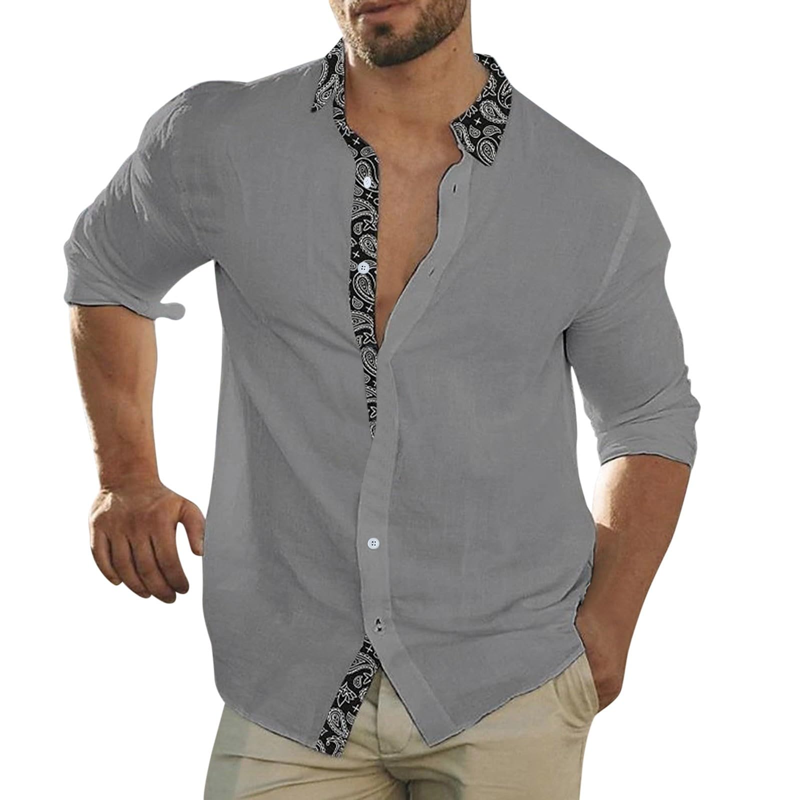 Genérico Camisa Casual de Manga Larga Camisa de Verano Hombre Estampadas Camisa Hombre Manga Corta Verano Tallas Grandes