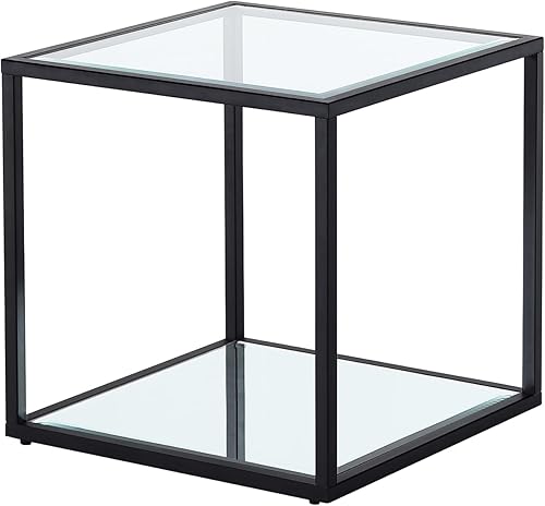 Miniatura 8 de Mesa auxiliar de cristal, mesa auxiliar con almacenamiento de 2 niveles, mesa de café, mesa de sala de estar, estilo moderno para sala de estar,