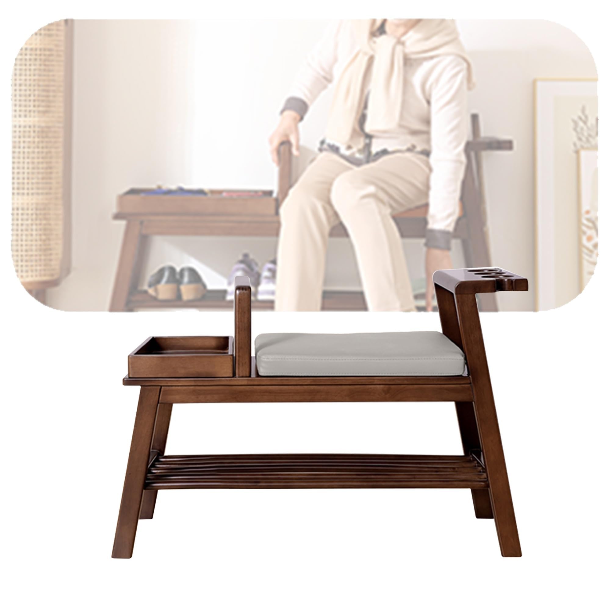 SDCFFC Entryway Wood Shoe Organizer Rack Bench with Storage and Cushion for Front Door Entrance Foyer Hallway,Ideal for Home