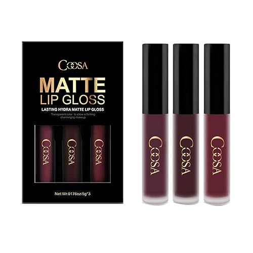Coosa 3 unidades de 3 colores Madly MATTE - Lápiz labial antiadherente impermeable brillo de labios juego A