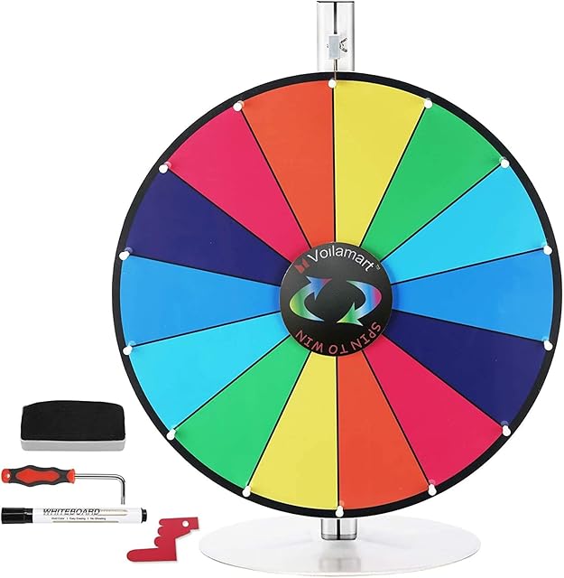 Voilamrt 24in Tabletop Spinning Prize Wheel, Spin The Wheel Dry Erase, 14 Slots with Durable Base, 2 Pointer, Wheel of Fortune Spin Game in Party Pub Trade Show Carnival