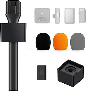 TONOR Adaptador de mano para micrófono de entrevista, mango de micrófono inalámbrico para Lavalier, compatible con Rode, DJI y All Lav Mic, soporte de microfono con estación de bandera, espuma