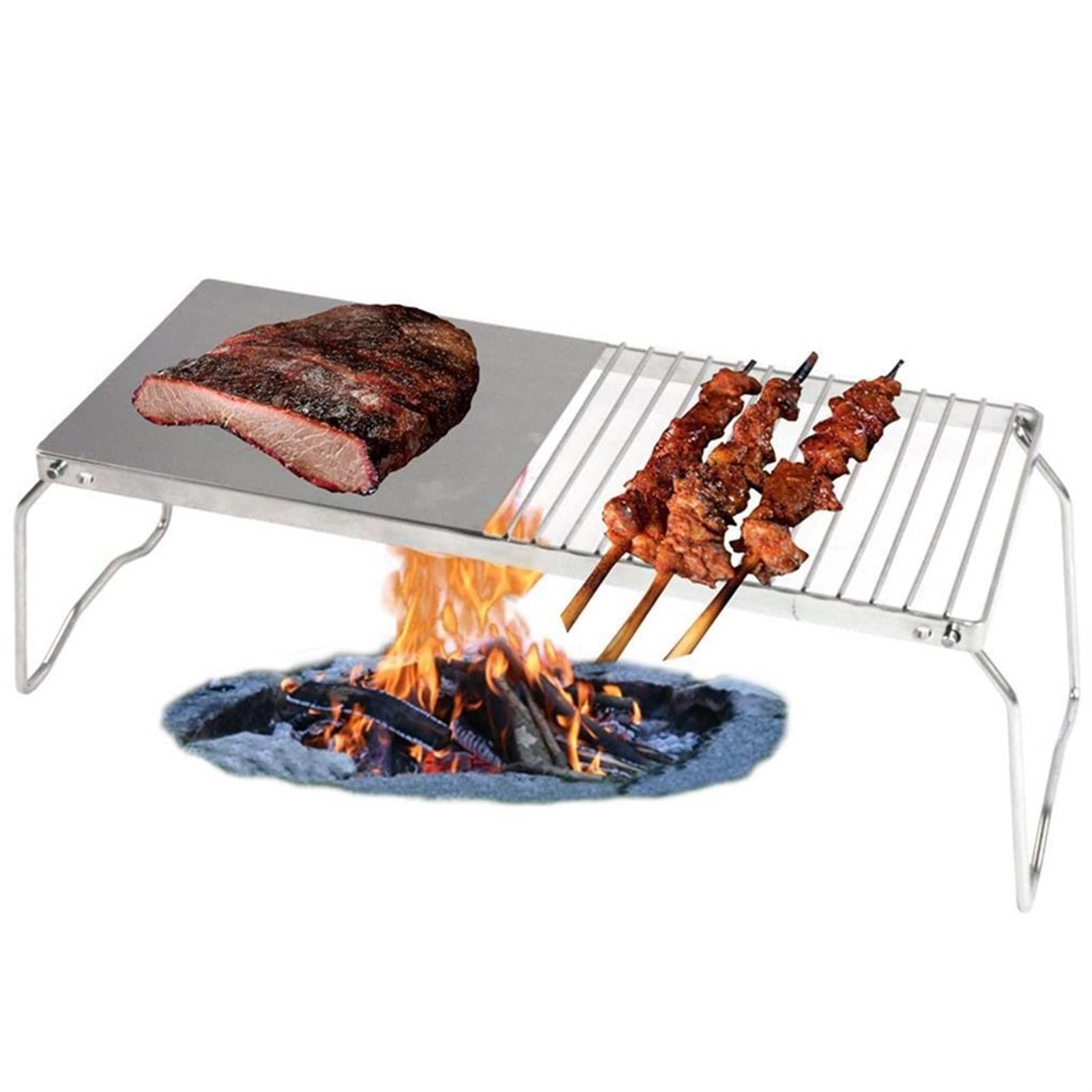 Składany grill ze stali nierdzewnej – wielofunkcyjny sprzęt do grillowania na świeżym powietrzu do biwakowania i gotowania na podwórku - i przenośny stojak do grillowania