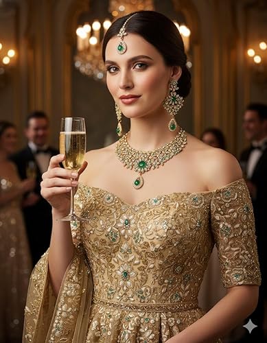 Vista 2 de Touchstone Juegos de joyas indias para mujer, collar Bollywood, aretes, boda, alta moda, estilo victoriano, formal, joyería desi, imitación