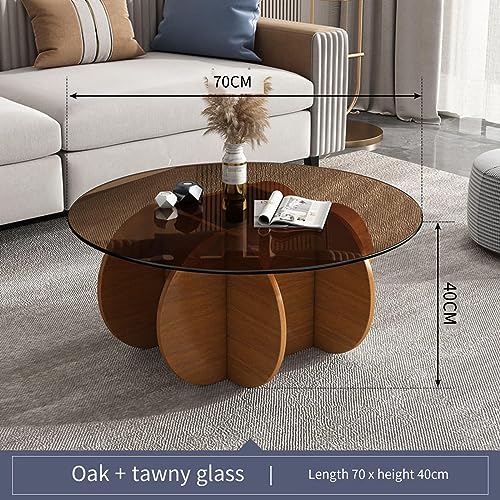 Table basse moderne ronde en verre avec piétement bois table centrale salon - 3