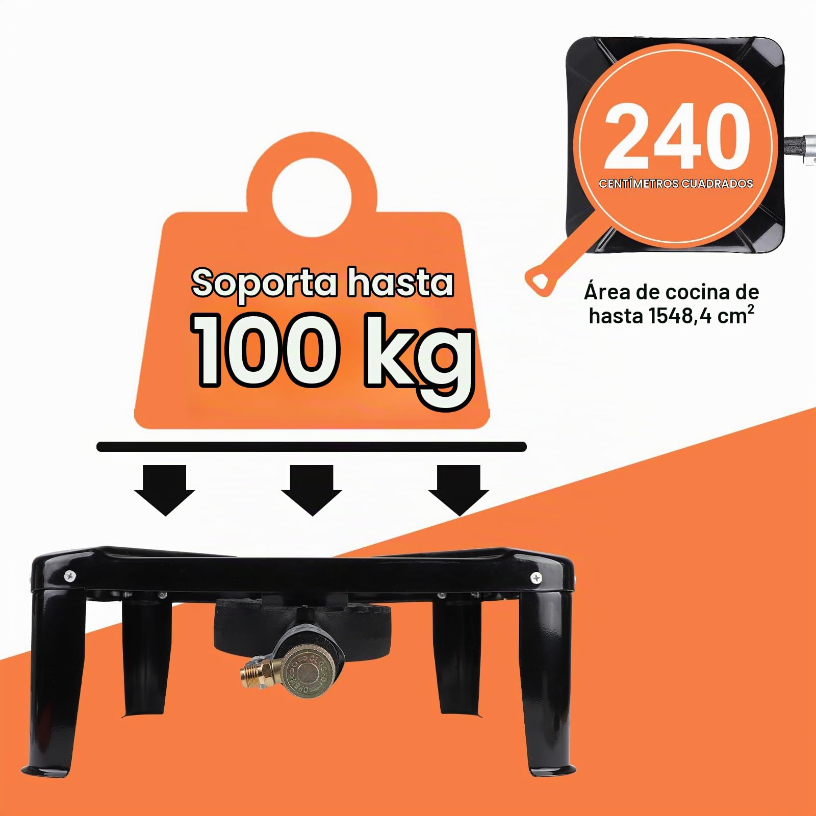 CPROSP Hornillo de Gas Hierro Fundido 10kw, Quemador Gas Butano con 1,5m Manguera y Regulador Presión 50mbar, Cocina Gas Camping para Outdoor Acampada