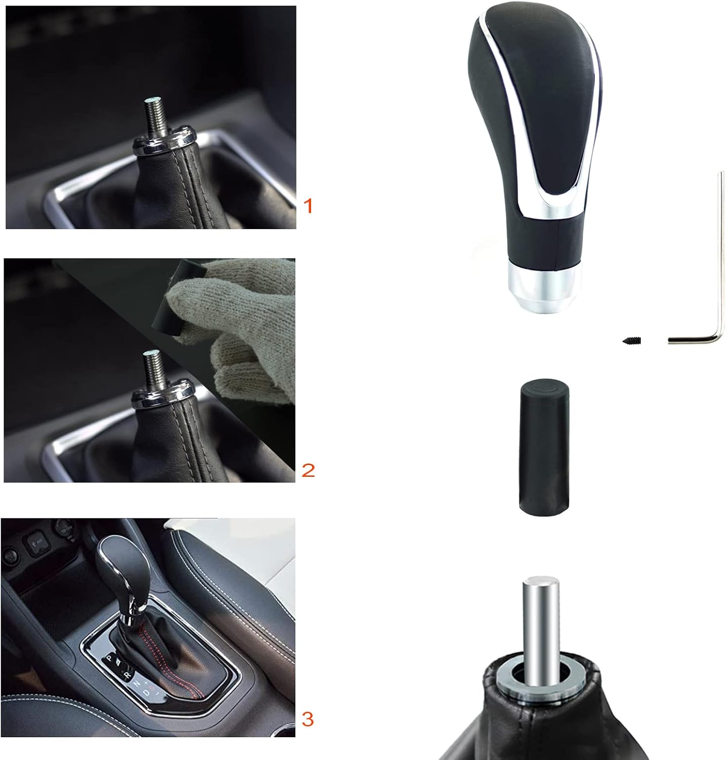 Lunsom Leather Gear Stick Shift Knob, Type R Shifting Lever Shifter Handle Head Fit Most Transmission Manual Vehicle