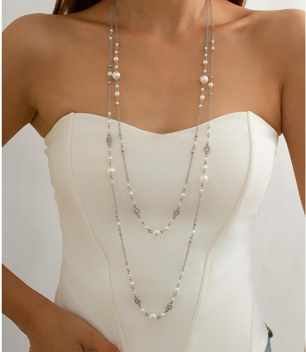 Long Necklaces Long Pearl Necklaces for Women Dainty Longs Chain Necklace Boho Layered Pearl Necklace Statement Sweater Strand Chain Jewelry Gifts