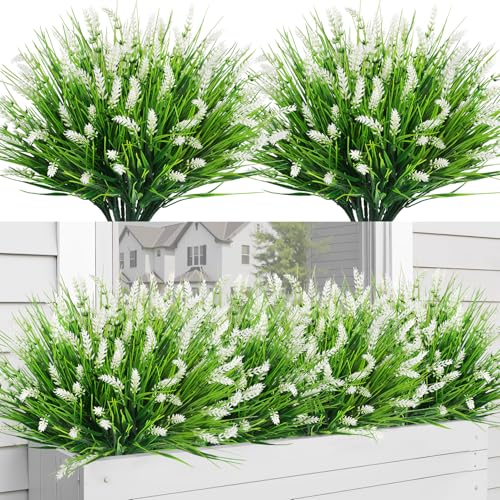 Image of Bassion 24 Bundles Fake Lavender Artificial Flowers for Outdoors, White