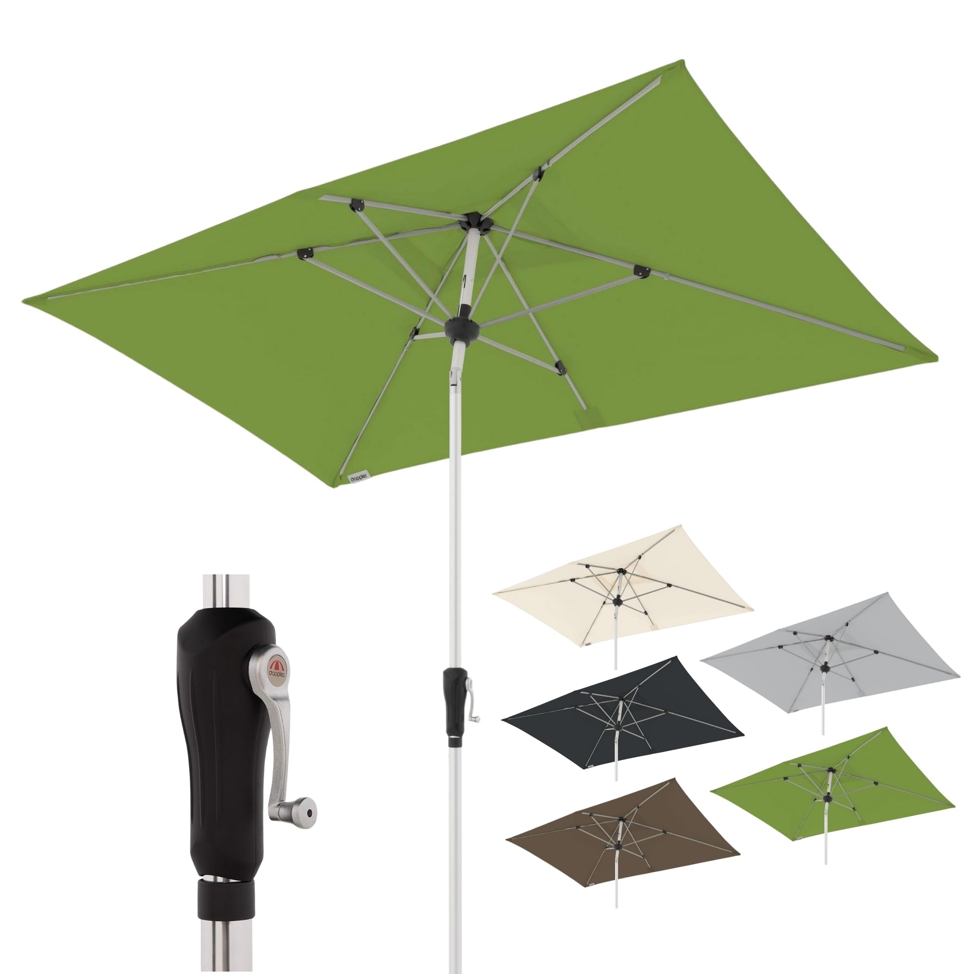 Doppler Sonnenschirm für den Garten SL-AZ Auto Tilt 220x140 cm Fresh Green I Gartenschirm knickbar I Kurbelschirm mit UV-Schutz 80+ I Kurbelschirm aus Aluminium I regenabweisendes Polyester-Dach
