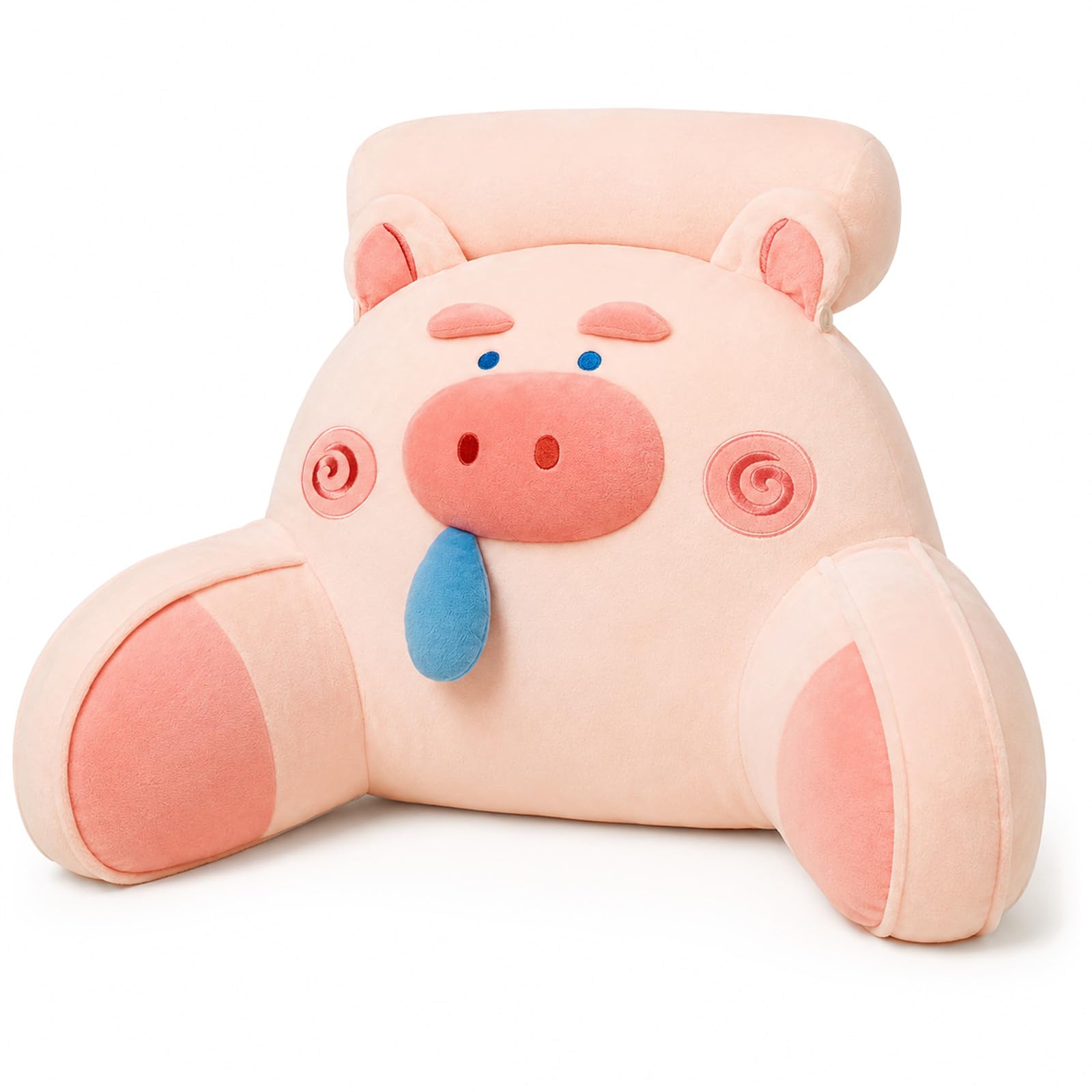 AZMAHT Reading Pillow, Cute Back Support Cushion, PP Cotton Support Pillow, Ergonomic Back Support Pillow with 2 Armrests for Gaming in Bed, Cosy Gift for Girls & Teens,Pink Pig,75X50CM