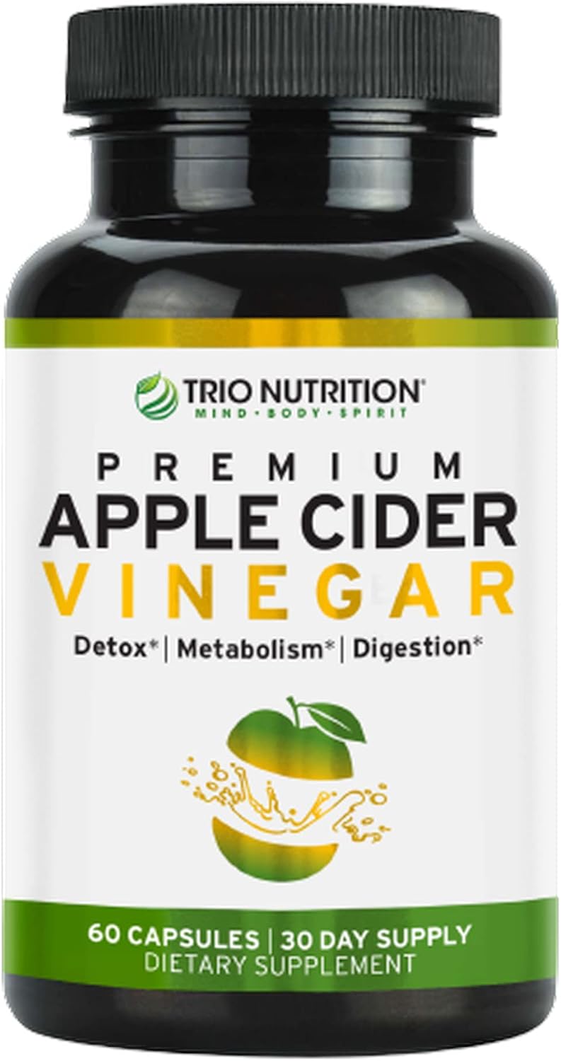 Trio Apple Cider Vinegar Capsules | Maximum Strength Immune Support Booster Formula | Raw & Fresh Natural Apple Cider Vinegar Pills for Cleanse | Detox Boost | Keto & Metabolism Support