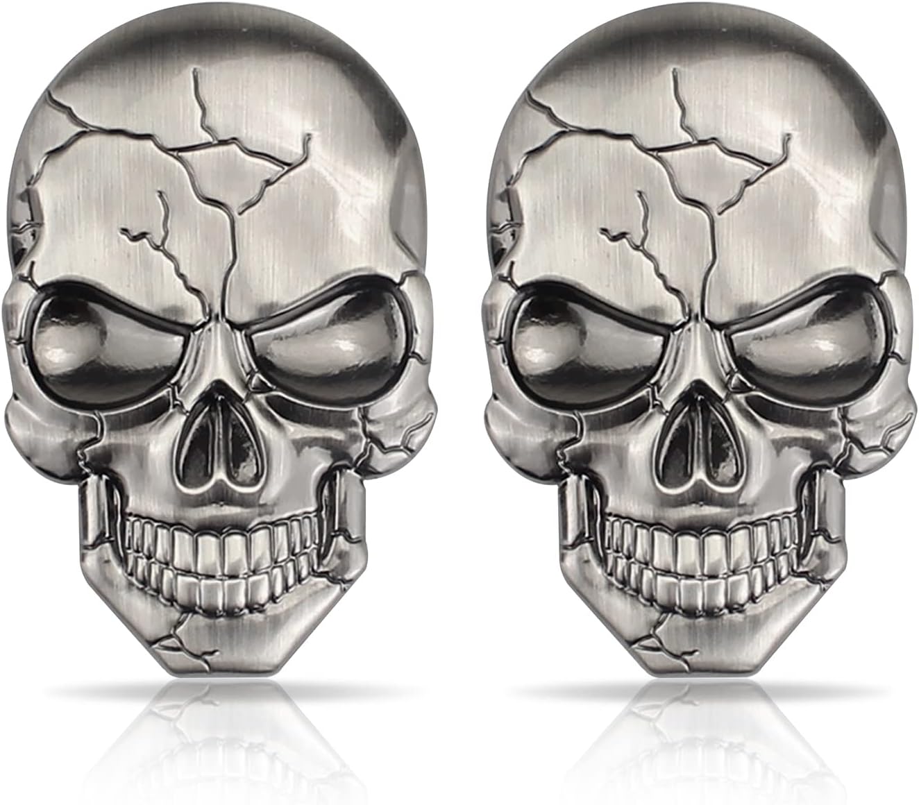 3D Metal Skull Car Stickers, Metal Car Sticker Skull Cars 3D Stickers Motorbike Stickers Emblem Badge Sticker Styling Decals for Car Motorcycle(2pcs) (Silver)