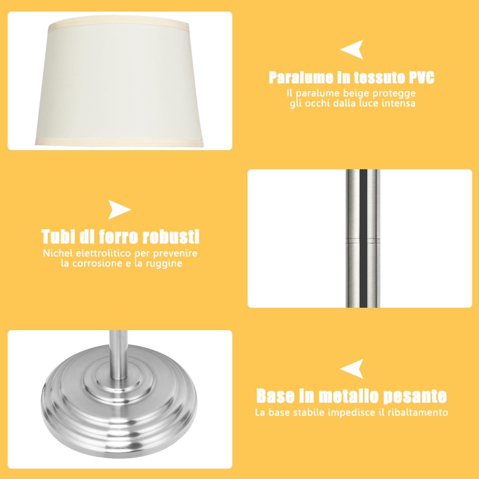 COSTWAY Lampada da Terra Design e Vintage, Lampada a Stelo da Terra con Braccio Girevole, Ideale per Soggiorno, Camera da Letto e Studio, Argento