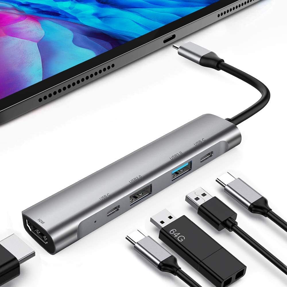 USB C HUB for iPad Pro 12.9" 2020,iPad Air 4,Adapter for iPad Pro 11",5 in 1 iPad Pro Hub with 4K HDMI,USB3.0,USB2.0,USB C PD Charging Port,USB C Data Port. for MacBook Pro,MacBook Air,Nintendo Switch