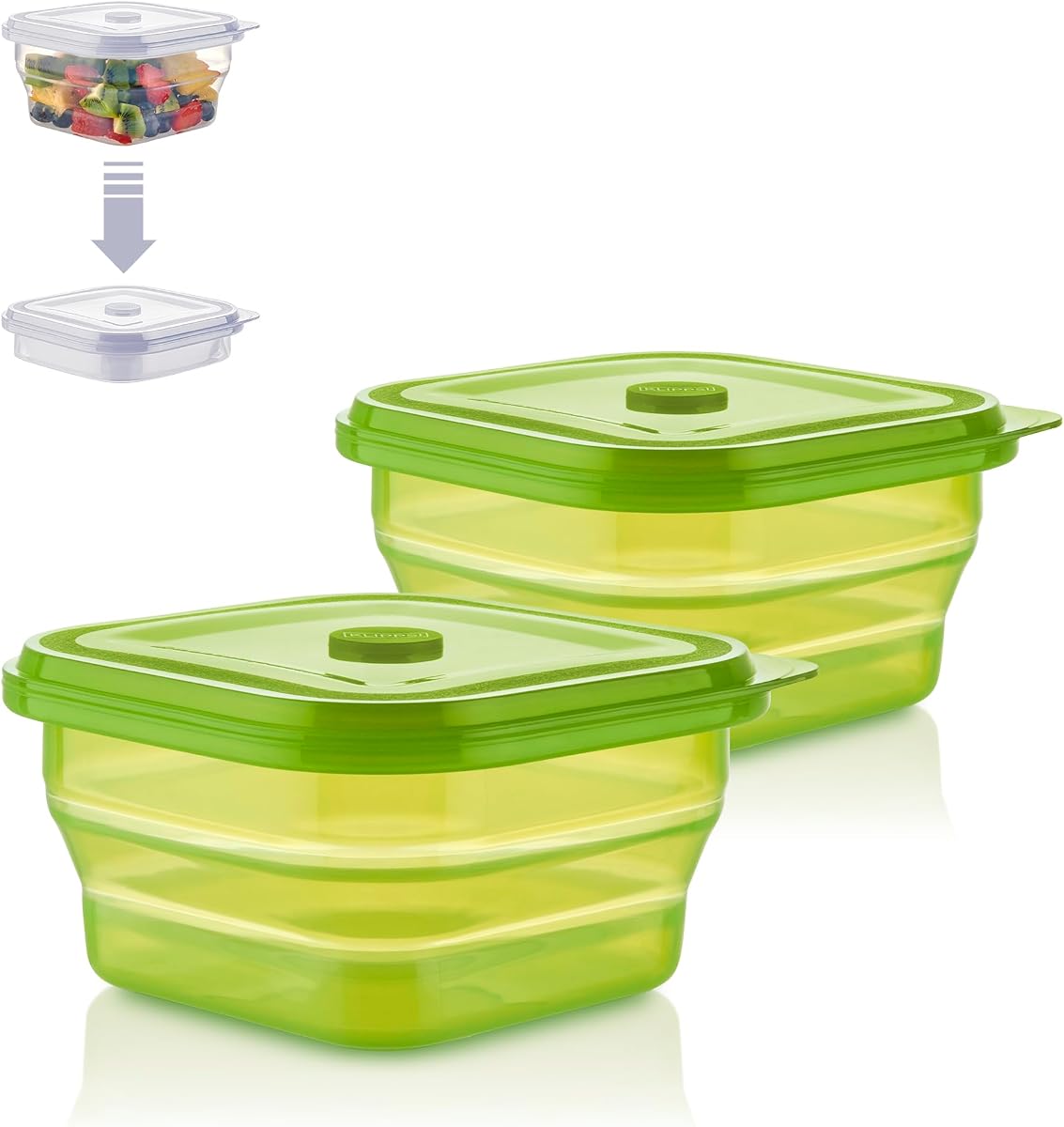 Lunchbox faltbar- Brotdosen Frischhaltedosen aus Platin Silikon hitze-kältebeständig, auslaufsicher, spülmaschinengeeignet (limette, 900ml (Doppelpack))