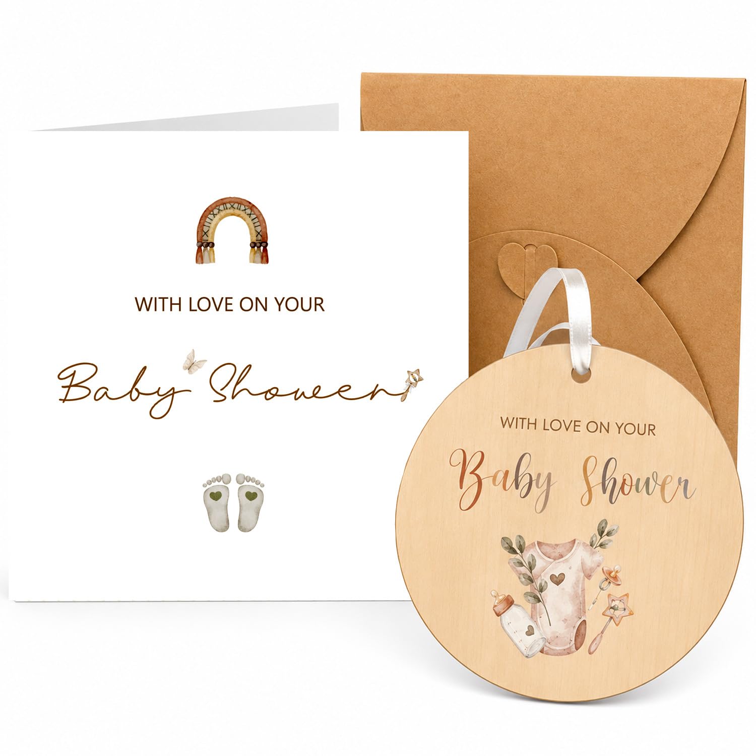 Tayenura Baby Shower Card with Wooden Plaque Gift Set 145x145mm