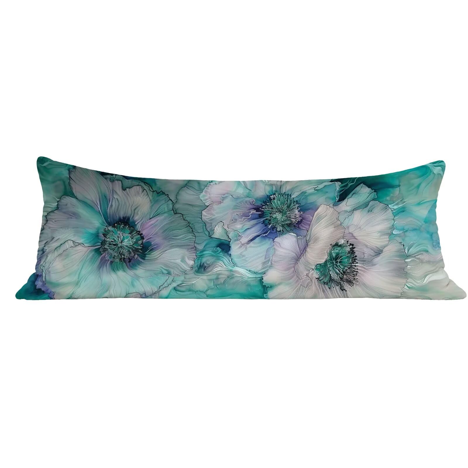 Funda de Almohada 60 x 180 cm Azul Protector Almohada 180 cm con Cremallera Invisible, Terciopelo Suave y Transpirable Pillow Case Flor Impresión a Doble Cara para Cama, Sofá y Dormitorio dg-563