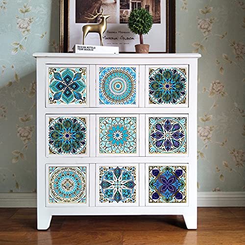 Menoeceus 16 Pcs 6”X6" Mandala Tile Stickers, Decorative Tile Sticker Self Adhesive Peel And Stick Tiles Backsplash Waterproof Kitchen Bathroom Furniture Stair Tile Stickers Home Decor (Blue) #TOP4