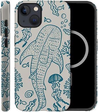 Case Compatible with iPhone 15,Compatible with MagSafe,Fall Prevention Hybrid 2-Layer Hard Shell Cases for Girls Boys,Oceans Whales Sharks