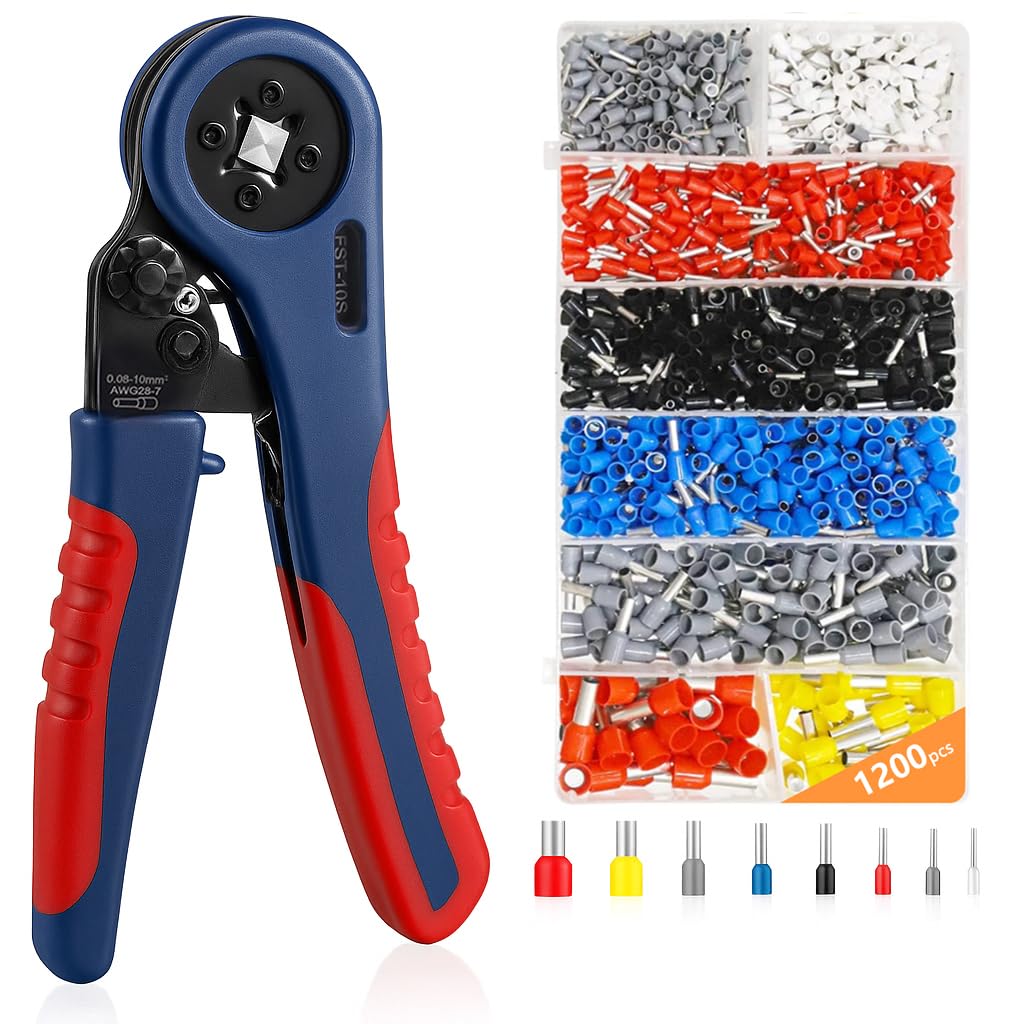 FitRepa Pinza Crimpatrice Capicorda Crimpatrice Capicorda per 0.08-10 mm² Crimpatrice Puntalini con 1200 pezzi di Terminali Elettrici, per Estremità Cavi Elettrici