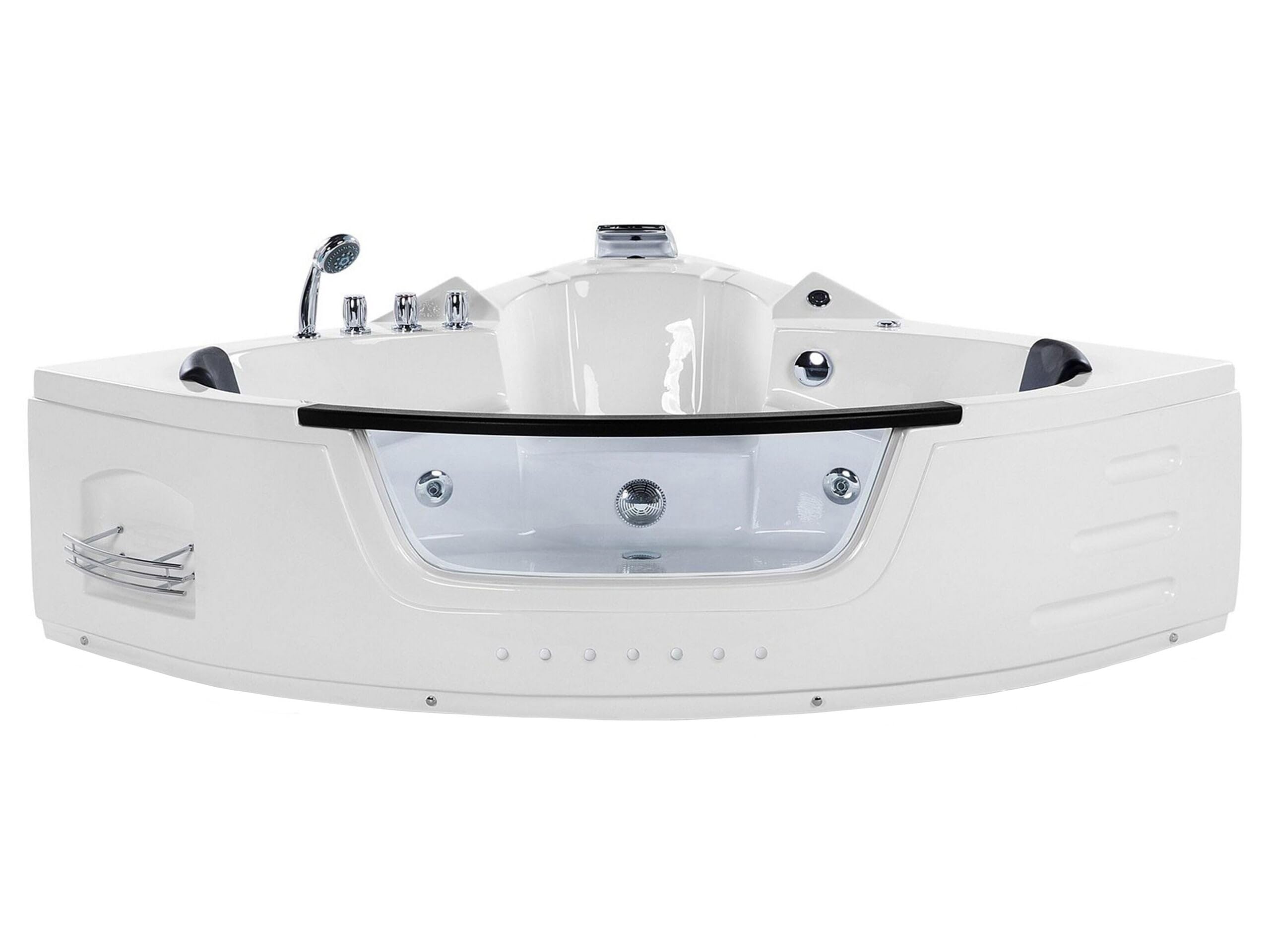 Bain à Remous Baignoire Balnéo d'Angle Moderne en Acrylique Blanc 144 cm avec Hydromassage et Lumière LED et Surface Vitrée pour 2 Personnes Beliani