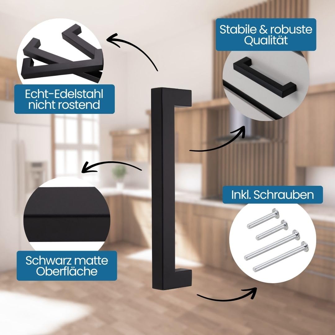 Stahlia 20 x Möbelgriffe Schwarz matt Lochabstand 480mm Edelstahl Schrankgriffe Küchengriffe Schrankgriffe Stangengriffe eckig Wohnzimmer Möbel Bad Möbel Schrank Profil: 15x15mm inkl. Schrauben
