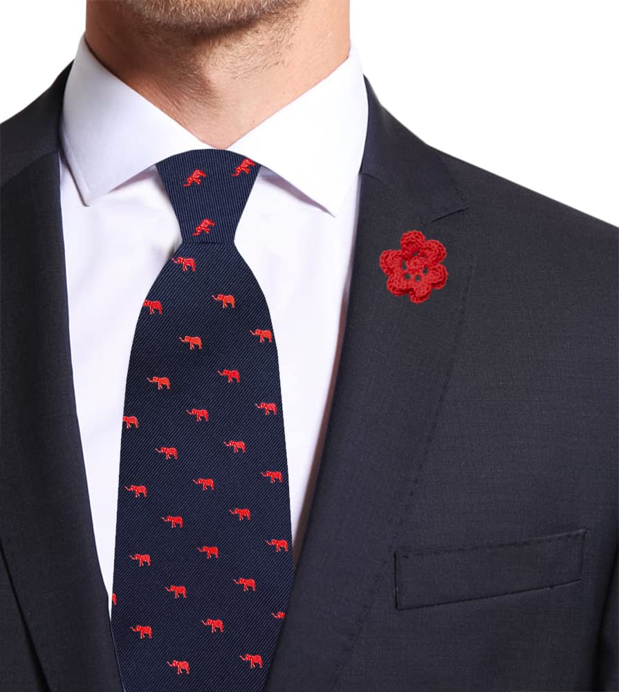 Remo Sartori - Cravatta Lunga Extra Lunga XL in Seta Blu con Rossi, Lunghezza da 155 cm a 175 cm, Made In Italy