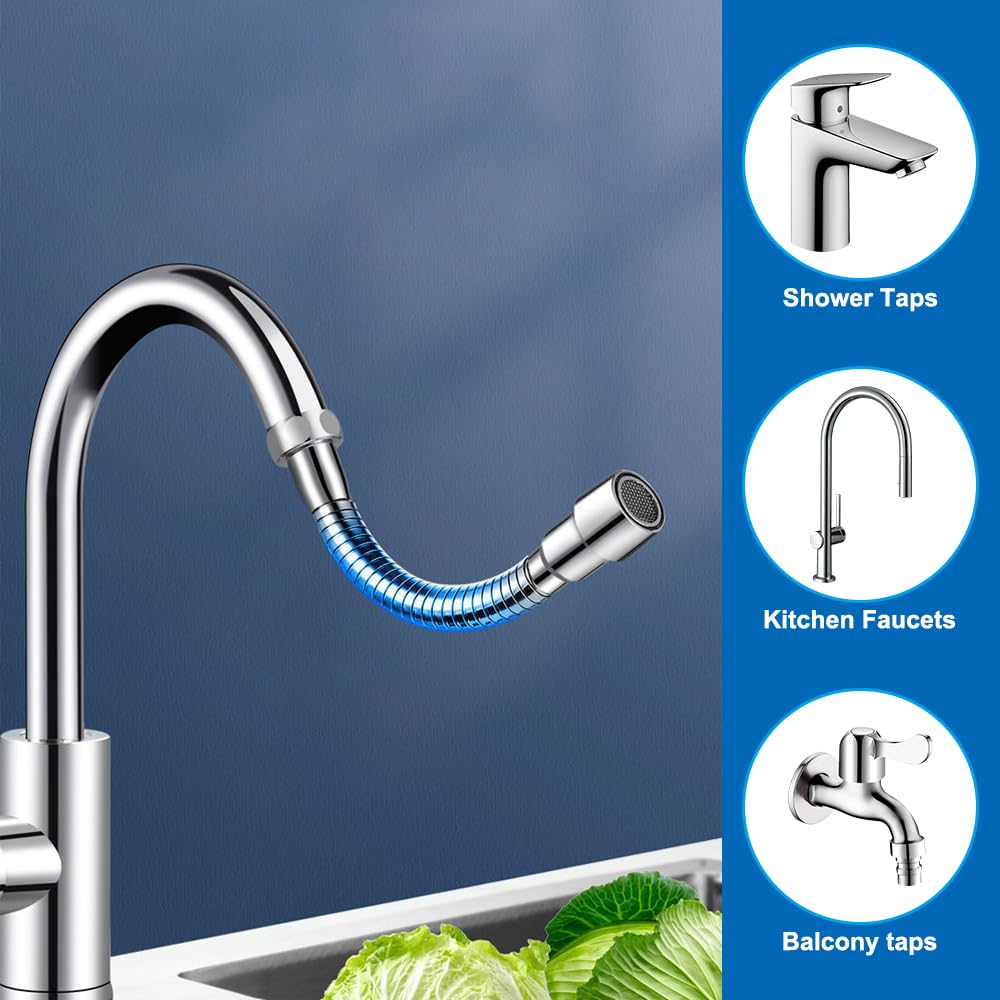 Extensor Grifo Cocina, Aireador Flexible de Grifo, Extensor de Grifo para Fregadero, 360 Grados Alargador Grifo Cocina, Alargador Aireador Grifo Cocina para Mayoría de Grifos de Cocina y Baño, 14cm