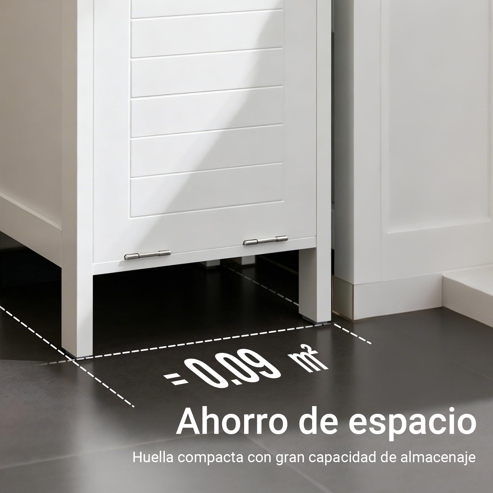 SoBuy Mueble Baño Estrecho con Cesto para Ropa Sucia 30x30x145 cm | Armario Baño, Columna con Estantes Abiertos & Compartimento Abatible, Mueble Auxiliar Blanco BZR123-W