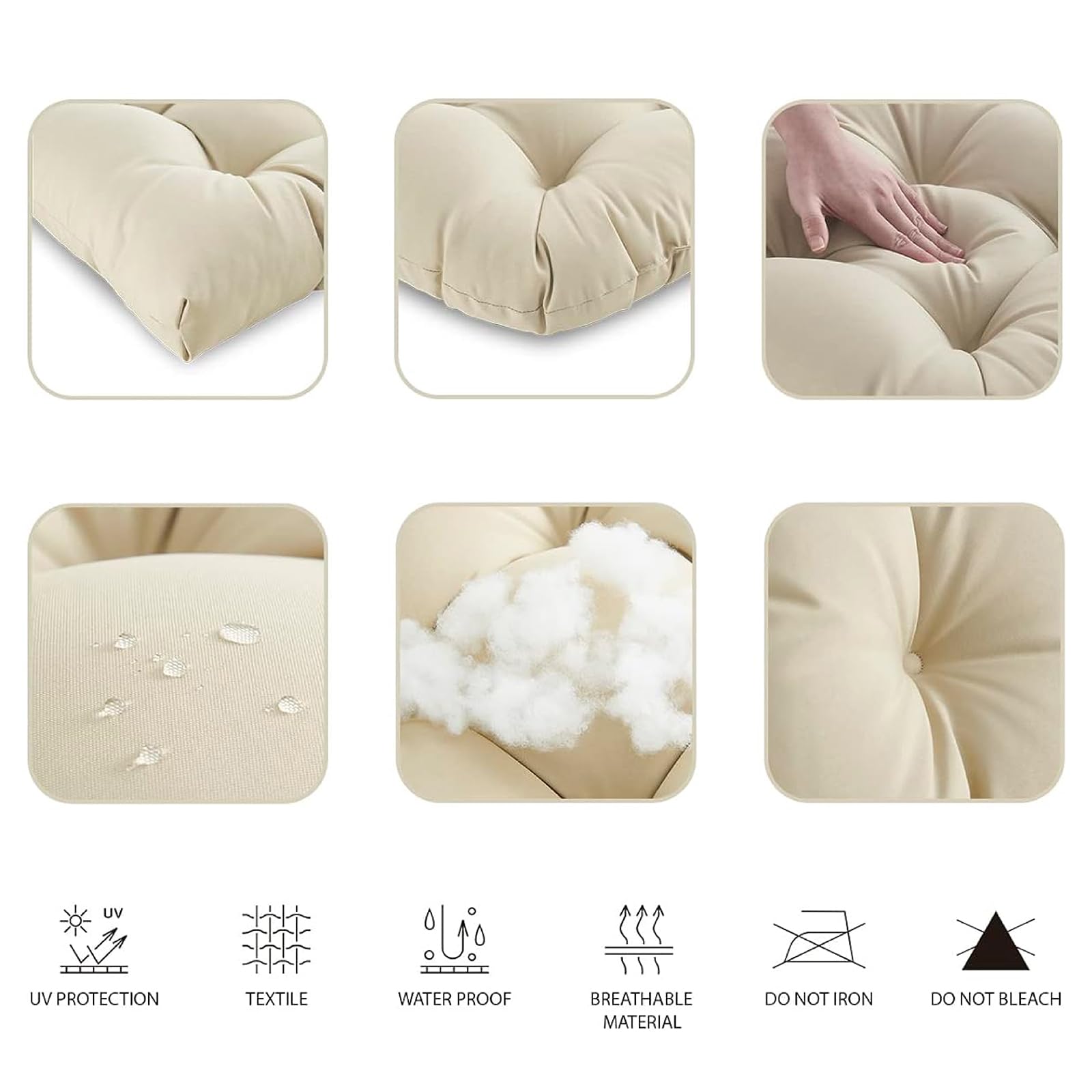 Genérico Juego De 3 Cojines para Muebles De Mimbre, Repuesto de Asiento Capitoné de Exterior para Muebles de Patio (Beige)