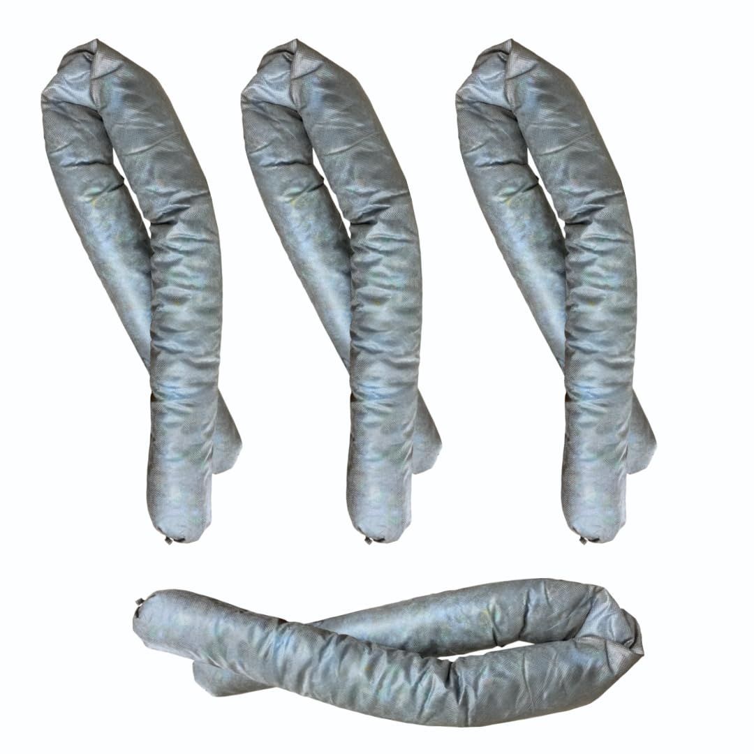 BearTOOLS Spill Control Absorbent Sock, For Cleanup of Non-Aggressive Oil & Water Based Fluids, Indoor/Outdoor Use, Made in UK - 1.2M x 76MM, 16L Maximum Absorption Capacity (4-pack)