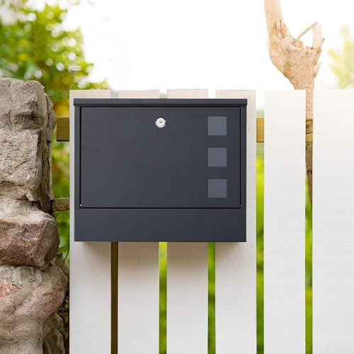 Miniatura 8 de Kasten Buzón de pared para exterior, buzón de metal de gran capacidad con compartimento para periódicos, 14.3 x 4.1 x 11.8 pulgadas, negro