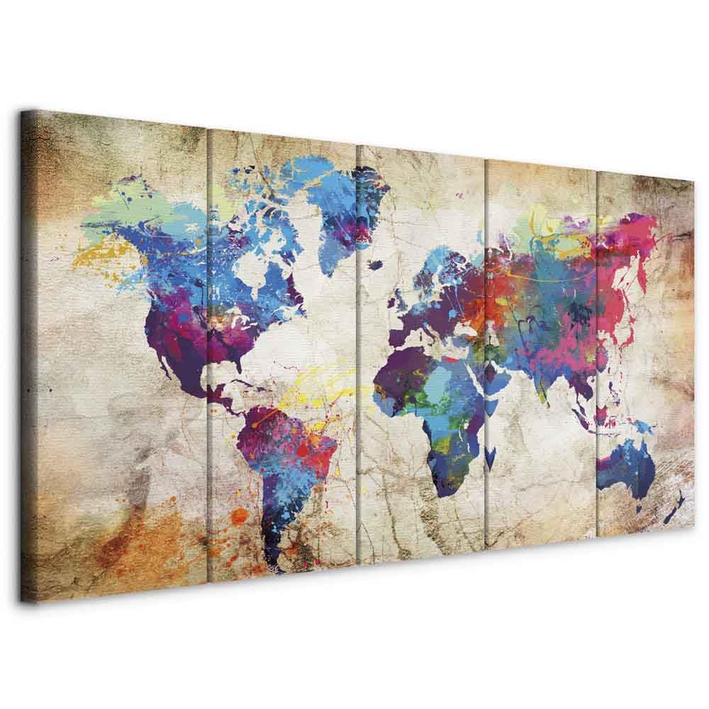 B&D XXL - Leinwandbild Struktur Landkarte, 225x90 cm, 5-teilig, Wohnzimmer | Hochwertige Leinwand, sofort aufhängbar, ideal fürs Wohn- oder Schlafzimmer, wasserfest und lichtecht, langlebig, stilvoll