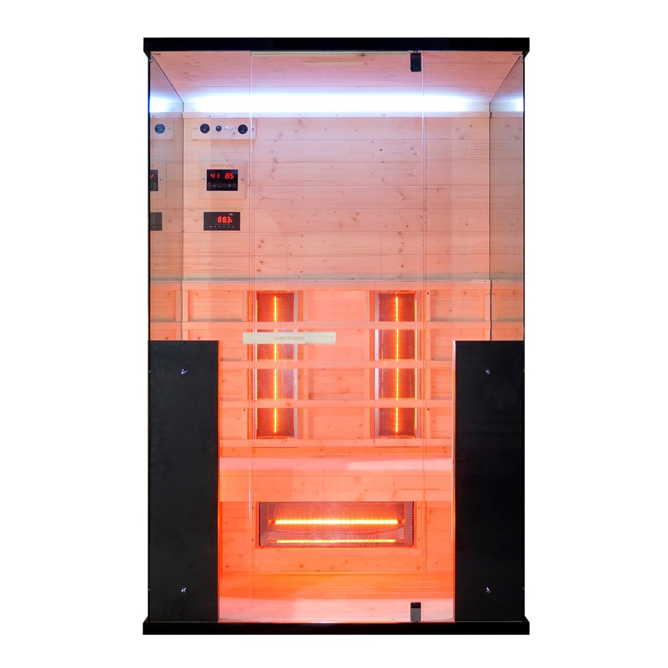Cabina a infrarossi BILLUND per 2 persone, faretto a spettro completo, illuminazione a LED (7 colori), lettore MP3 con Bluetooth, 2 altoparlanti, dimensioni: 125 x 100 x 190 cm