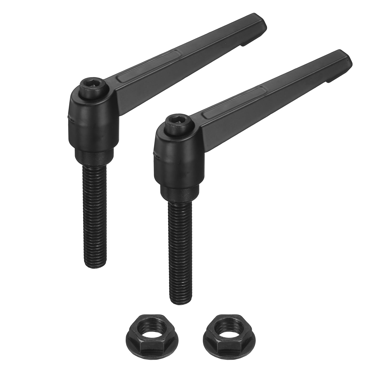 sourcing map 2Pcs Adjustable Clamping Lever Handles, M12x63mm Zinc Alloy Male Thread Stud Knobs with Nuts Quick Release Bolt Rotating Screw Handles for Lathes Woodworking, Black